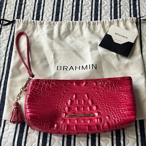 Brahmin Fuchsia Croc-Embossed Wristlet